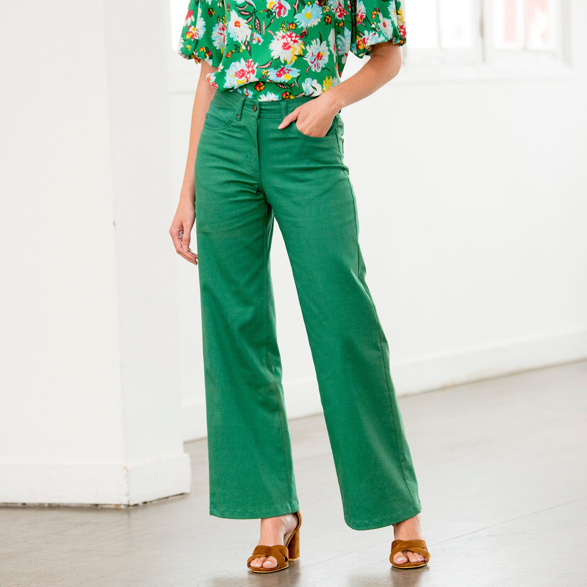 Pantalon couleur coupe large 5 poches