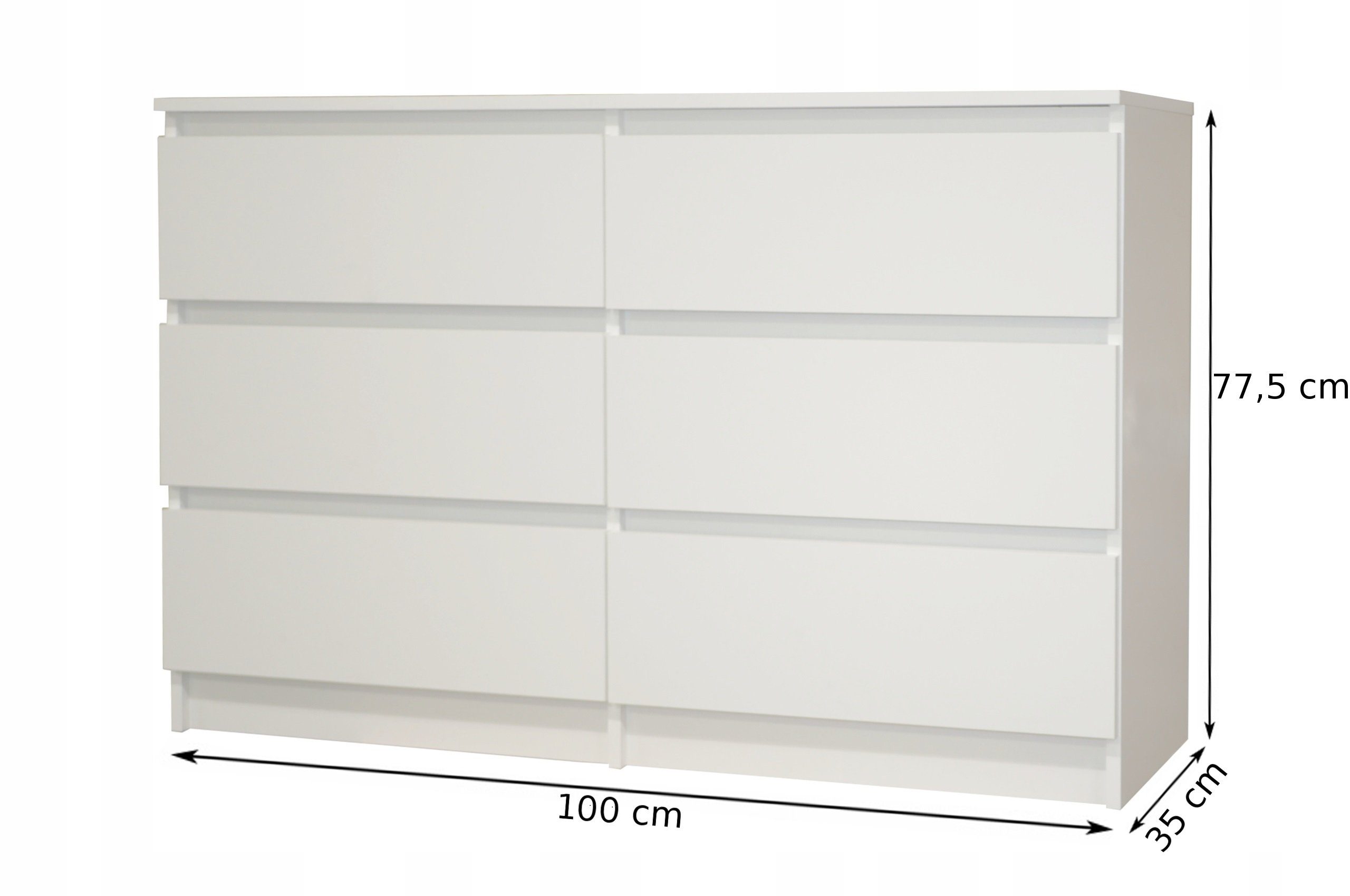 Home Collective Kommode weiß mit sechs Schubladen, Schlafzimmer Flur, Schrank, Sideboard, Highboard, Breite 100 cm Höhe 77cm