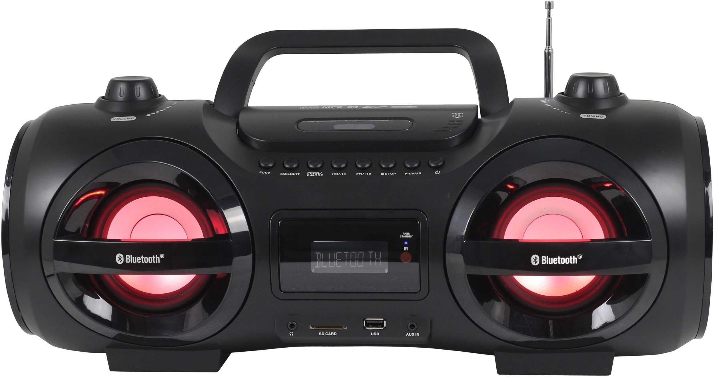 Reflexion CDR900BT Boombox (200 W, Tragbarer CD-Player, Ghettoblaster, Discolicht mit blinkender Modi-Auswahl, Bluetooth, MP3, CD, USB, SD, AUX-IN)