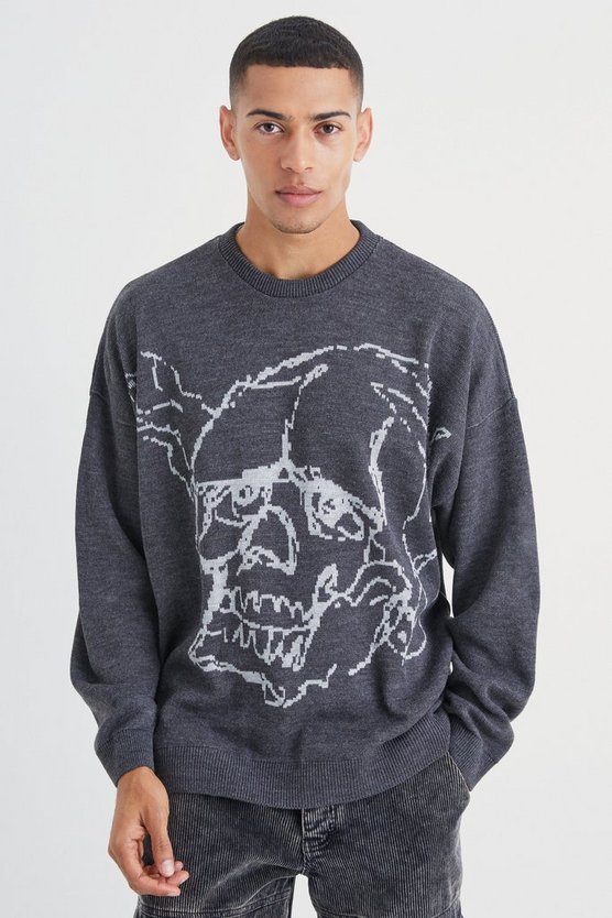 Oversize Pullover mit Totenkopf-Print