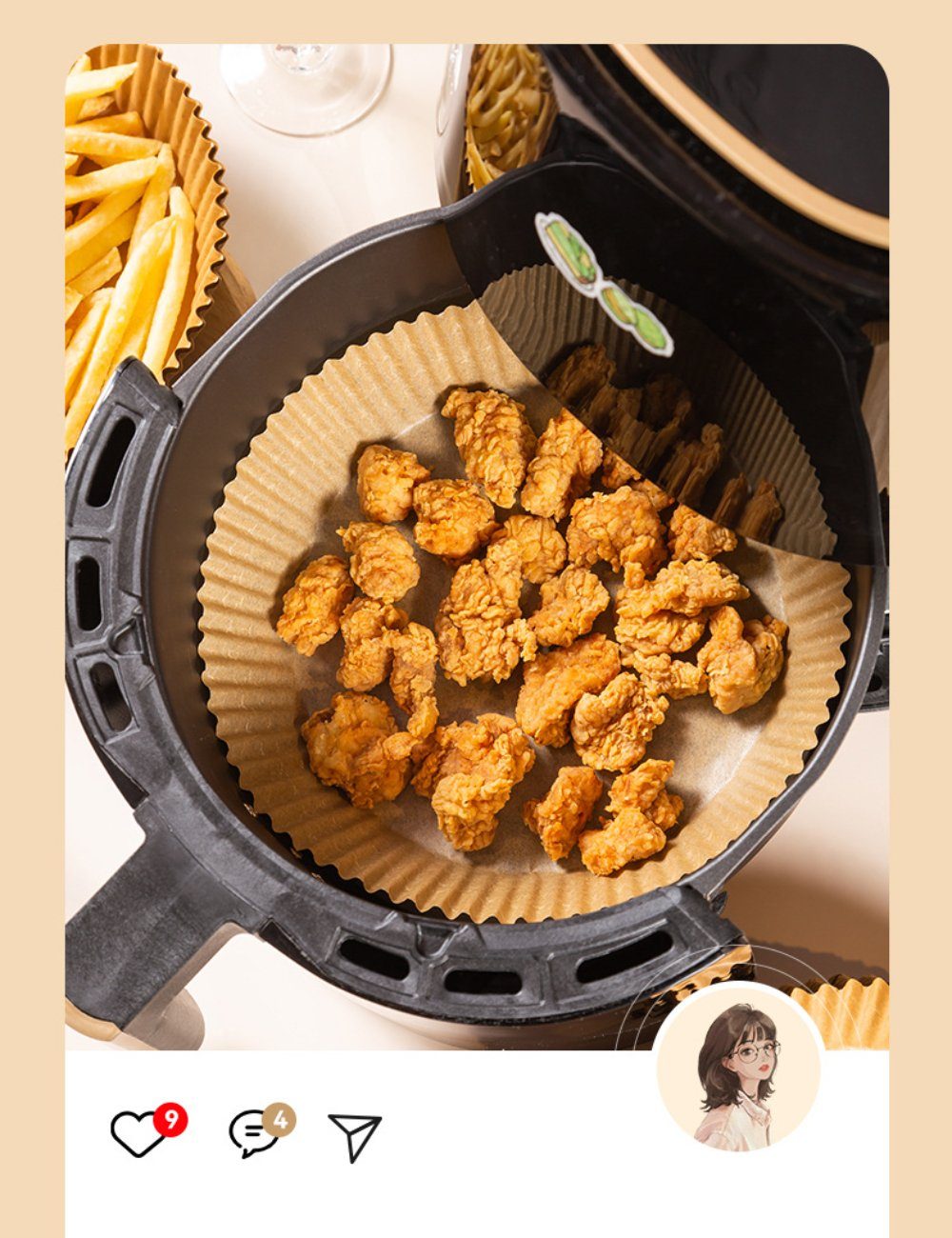Yunnker Backpapier 100 Stück Backpapier für Heißluftfritteuse, Airfryer Backpapier, 16cm*4.5cm Geeignet für 3–4,5 l Heißluftfritteuse