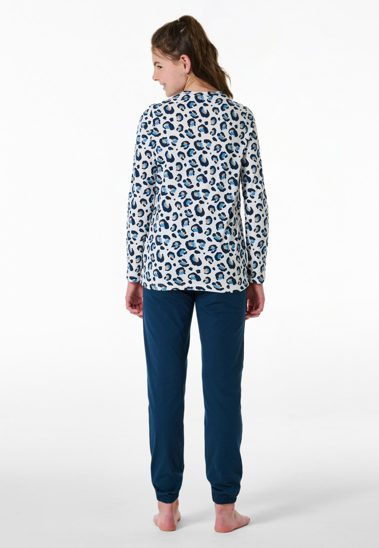 Schlafanzug lang Bündchen Leopardenmuster off-white - Nightwear