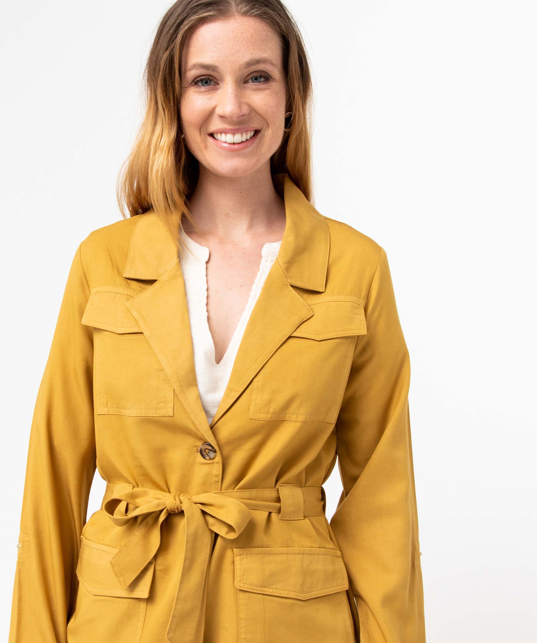 Veste femme coupe saharienne en Lyocell jaune | GEMO