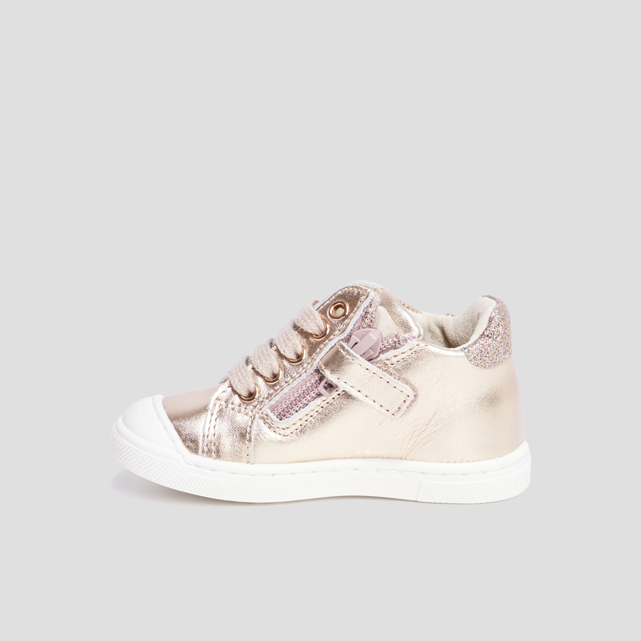 Bottillons métallisés en cuir rose champagne bébé fille | La Halle