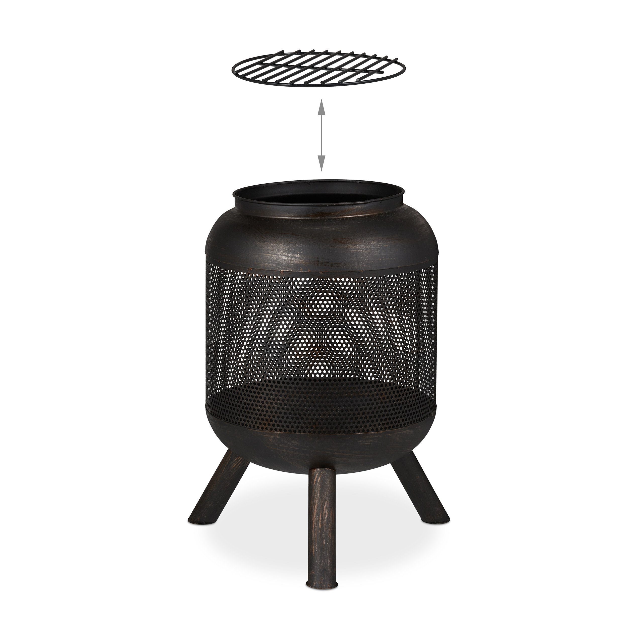 relaxdays Feuerkorb Feuerkorb Krug mit Mesh schwarz-bronze