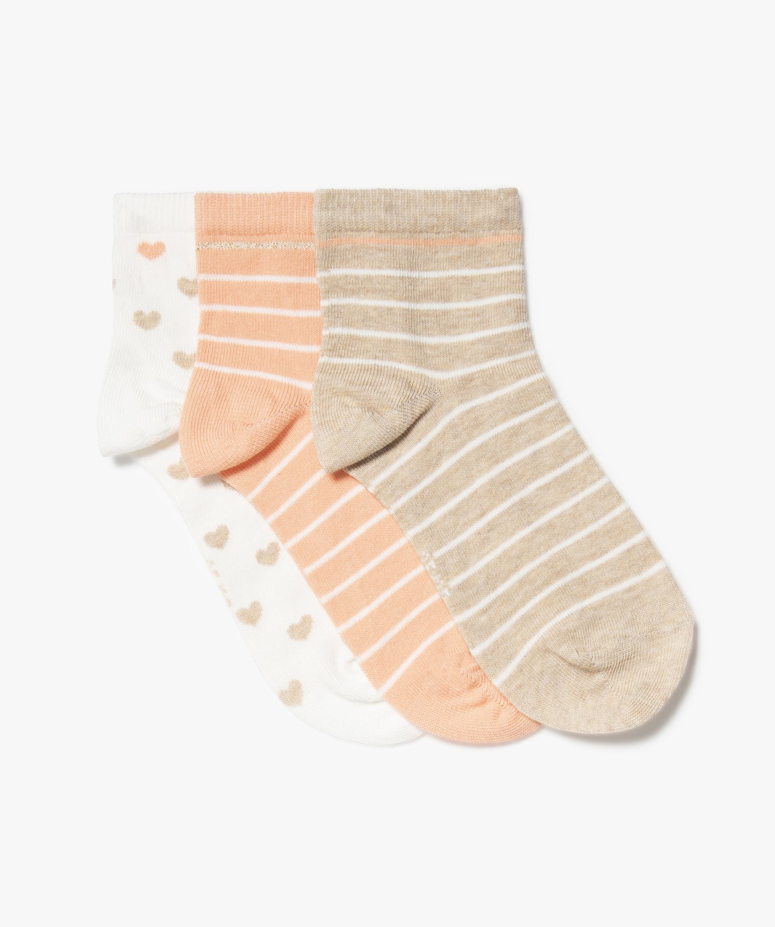 Socquettes femme à motifs (lot de 3) beige | GEMO