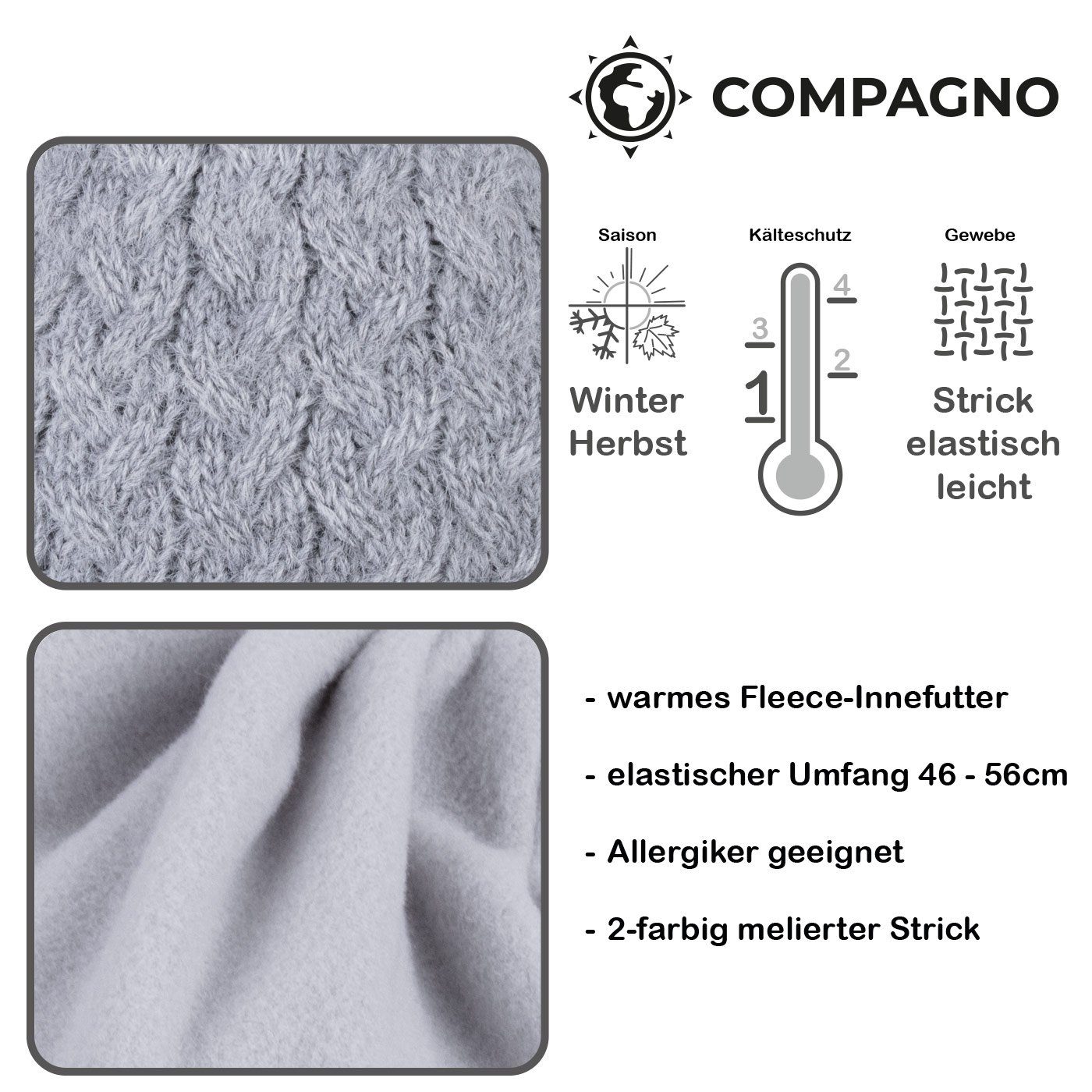 compagno Bommelmütze (1-St) Wintermütze Strick Mütze Winter Strickmütze Damen Fleecefutter Beanie