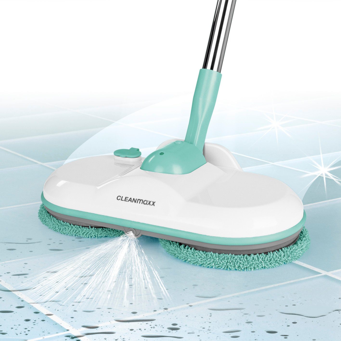 CLEANmaxx Akku-Wischmopp Akku-Spray-Mopp, 30 W, 360° Rotation türkis/weiß