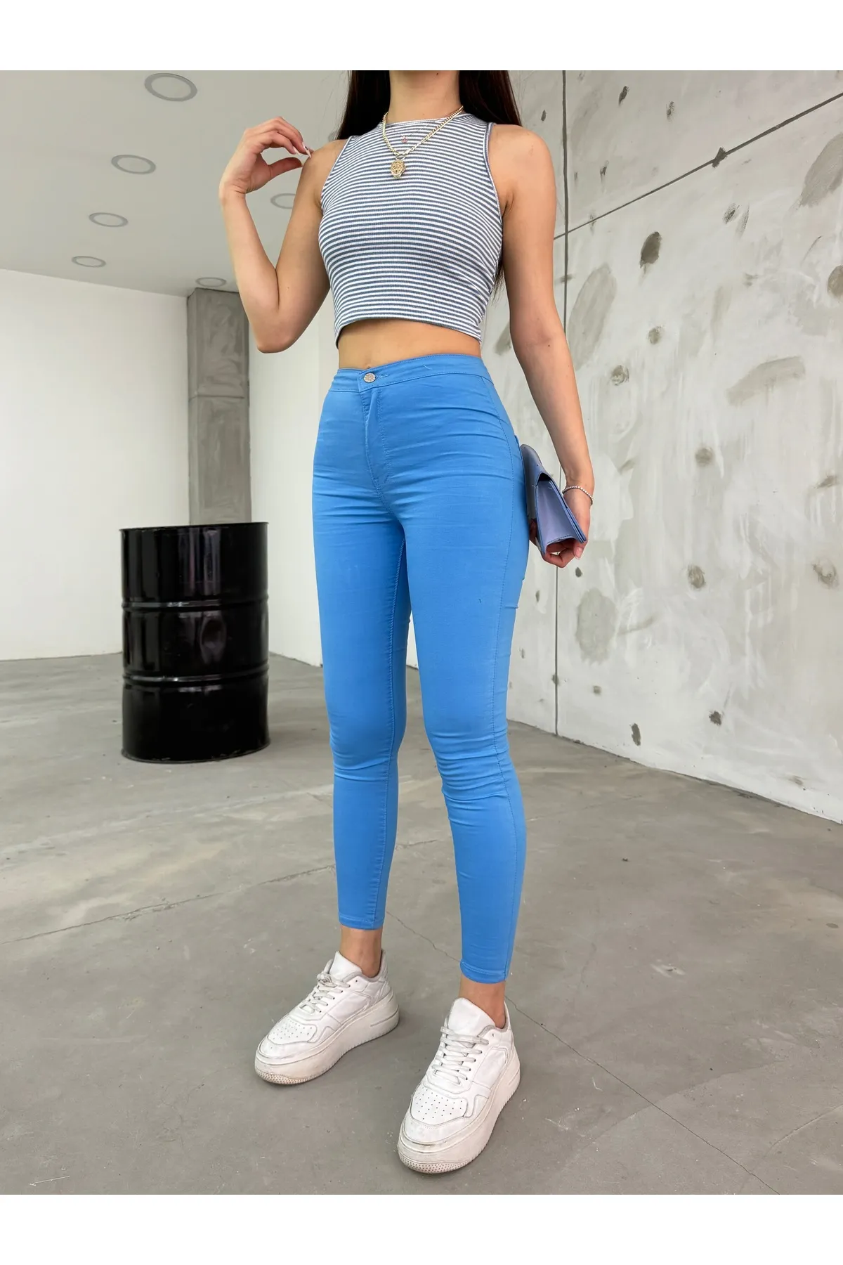 BİKELİFEJNS  Blaue Lycra-Leggings-Hose mit hoher Taille für Damen