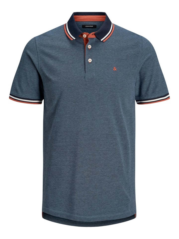 Jack & Jones Polo Shirt JJEPAULOS Sommer Hemd Kragen Pique Cotton in Blau günstig kaufen