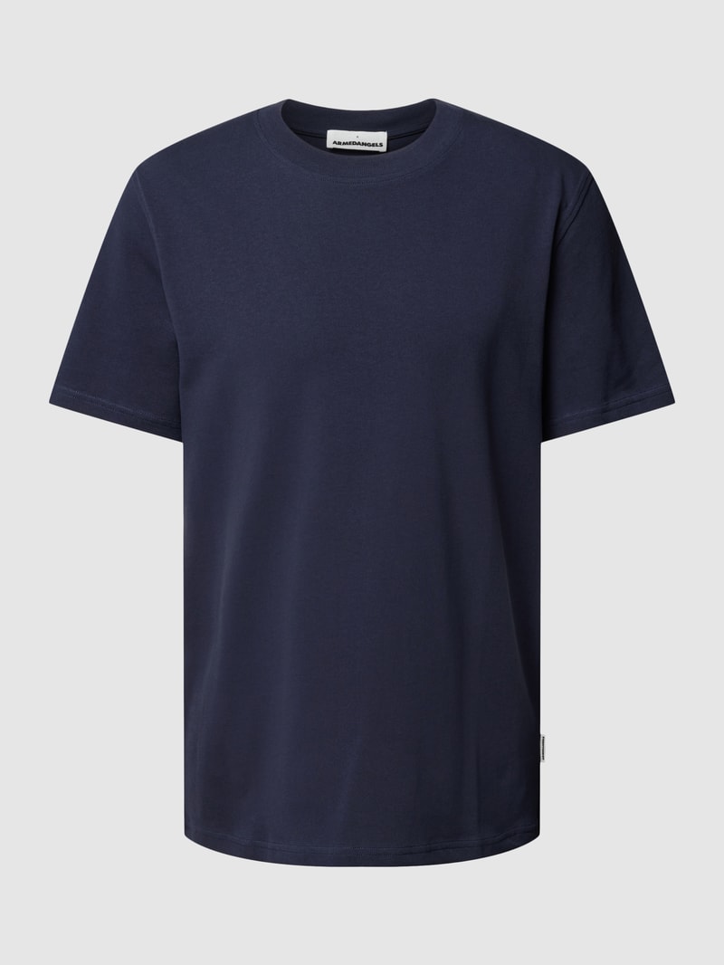 T-Shirt in unifarbenem Design Modell 'MAARKOS' in marineblau