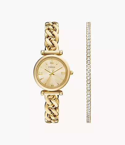 Fossil Set Armband Uhr Carlie 3-Zeiger-Werk Edelstahl goldfarben