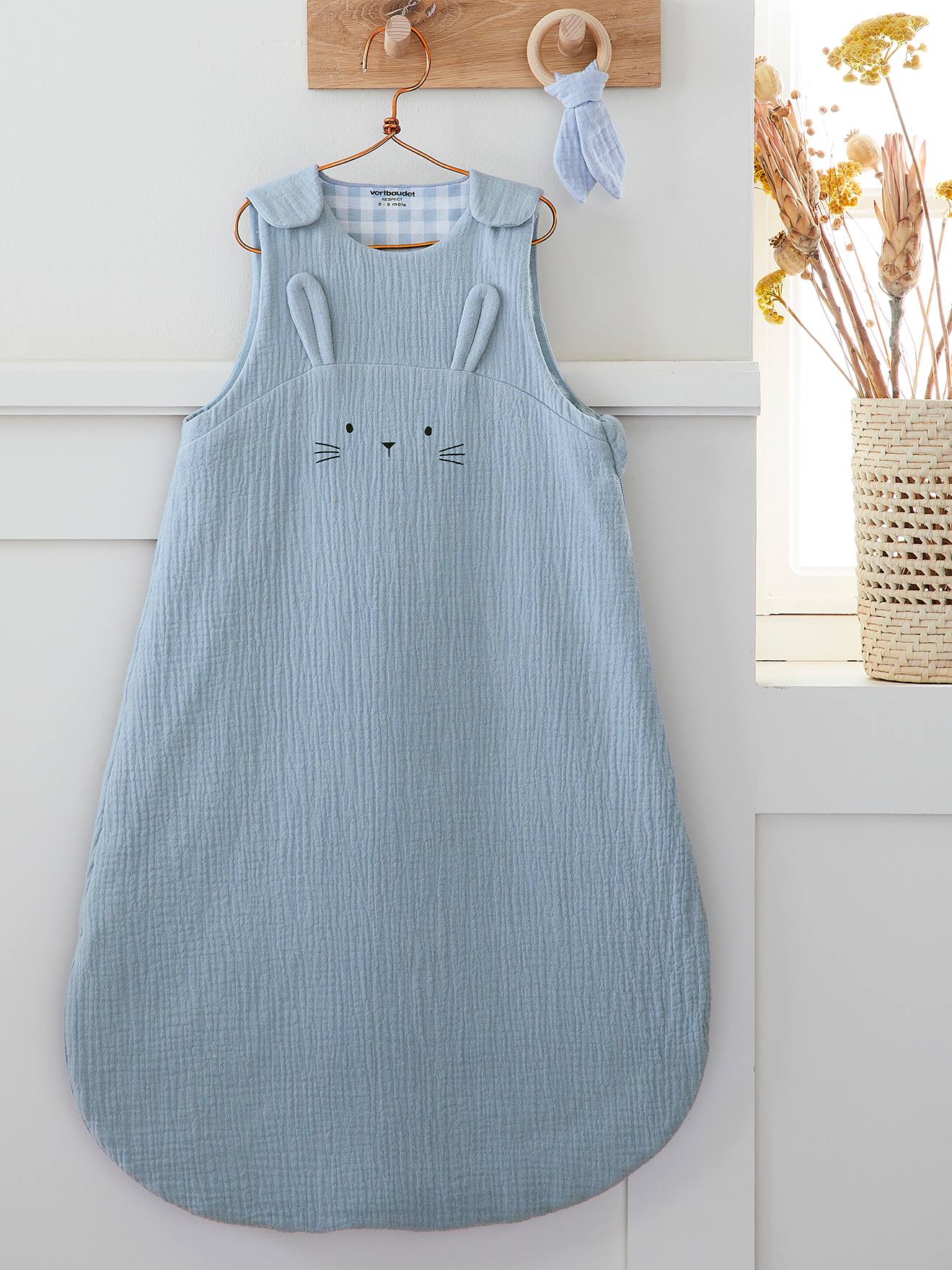 Vertbaudet Bio-Kollektion: Baby Sommerschlafsack LOVELY FARM aus Musselin - blau