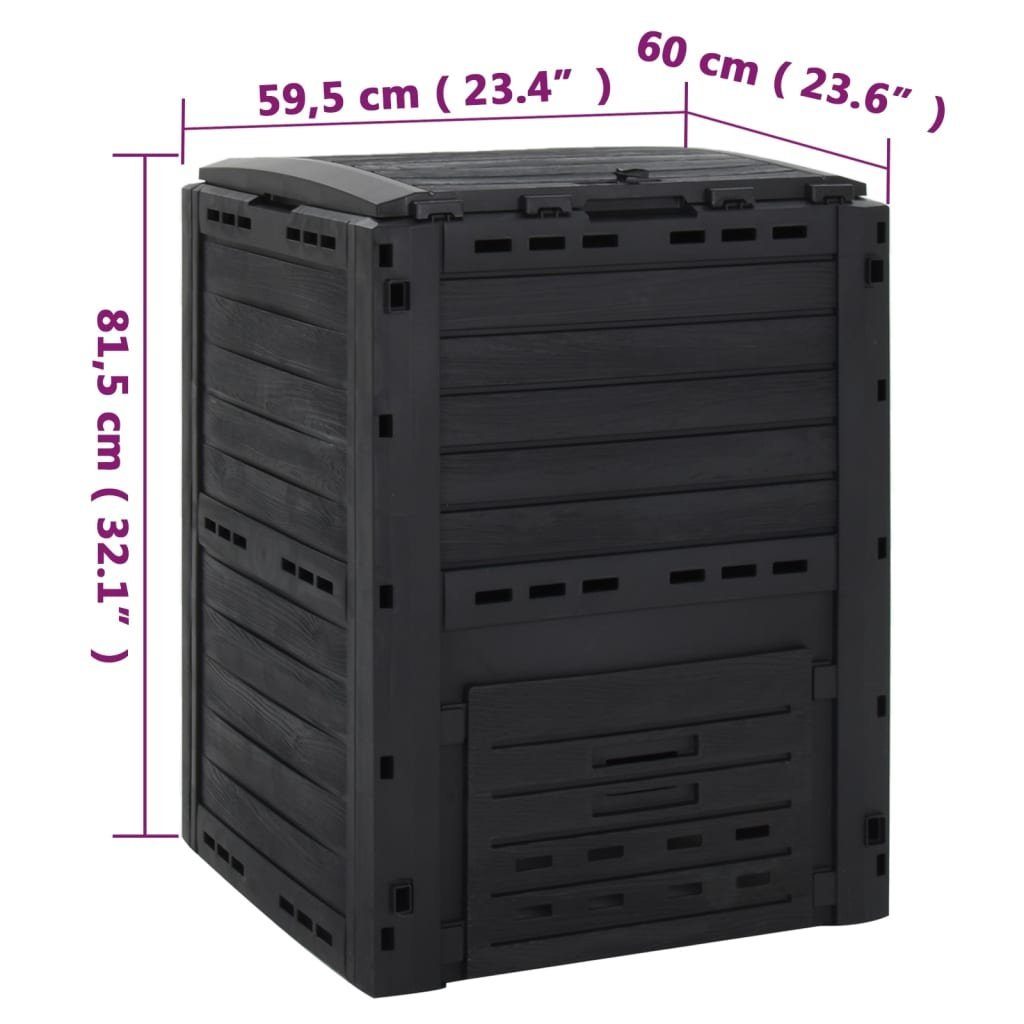 vidaXL Komposter Gartenkomposter Schwarz 280 L Polypropylen, BxTxH: 59x60x81 cm