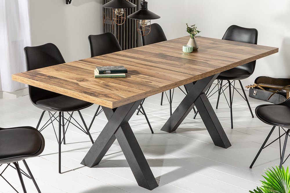 riess-ambiente Esstisch MONTREAL 140-190cm natur / schwarz, Eichen-Optik · X-Gestell · ausziehbar · Industrial