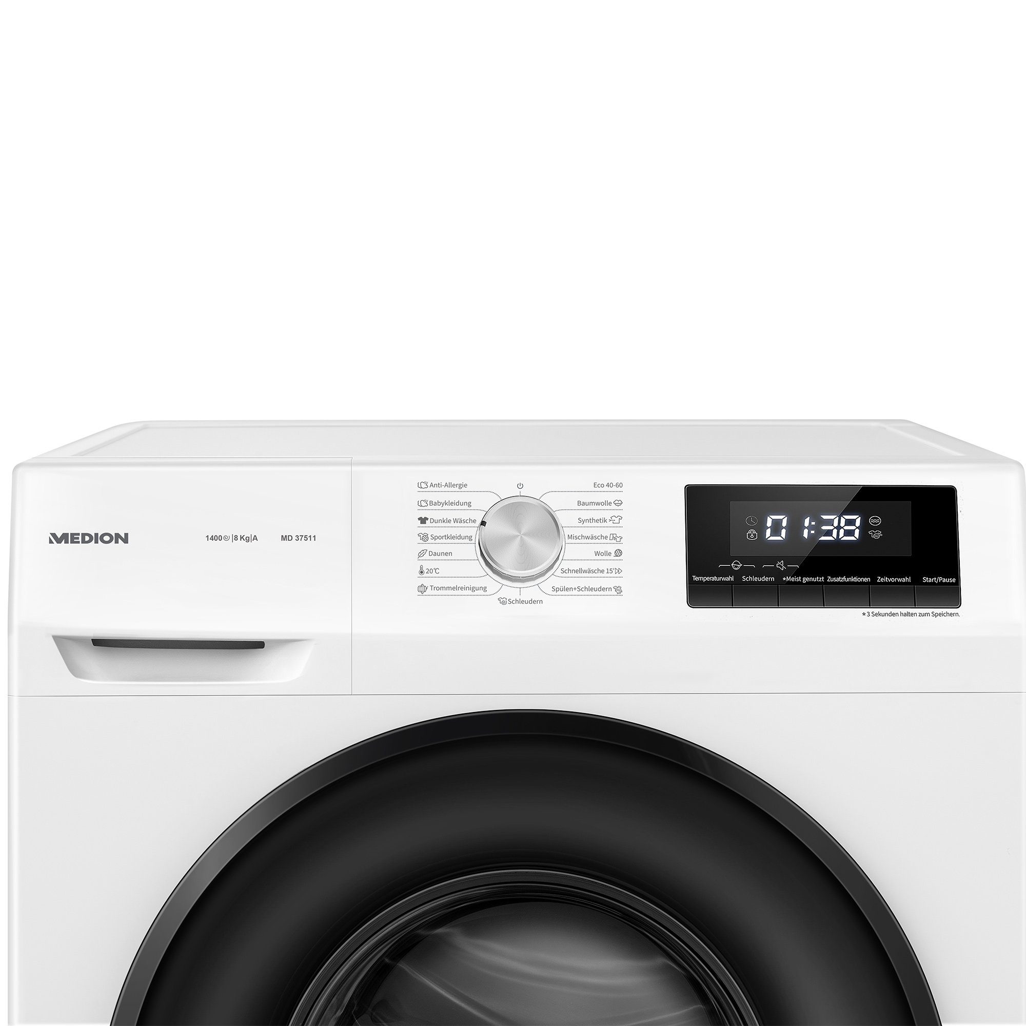 Medion® Waschmaschine MD 37511, 8 kg, 1400 U/min, 15 Waschprogramme, Dampffunktion, Inverter Motor