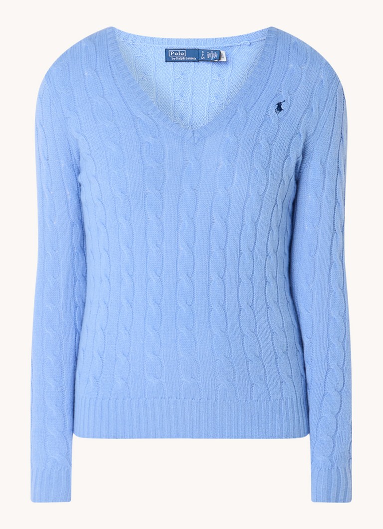 Ralph Lauren megztinis iš kašmyro mišinio su kabelio formos raštu ir siuvinėtu logotipu