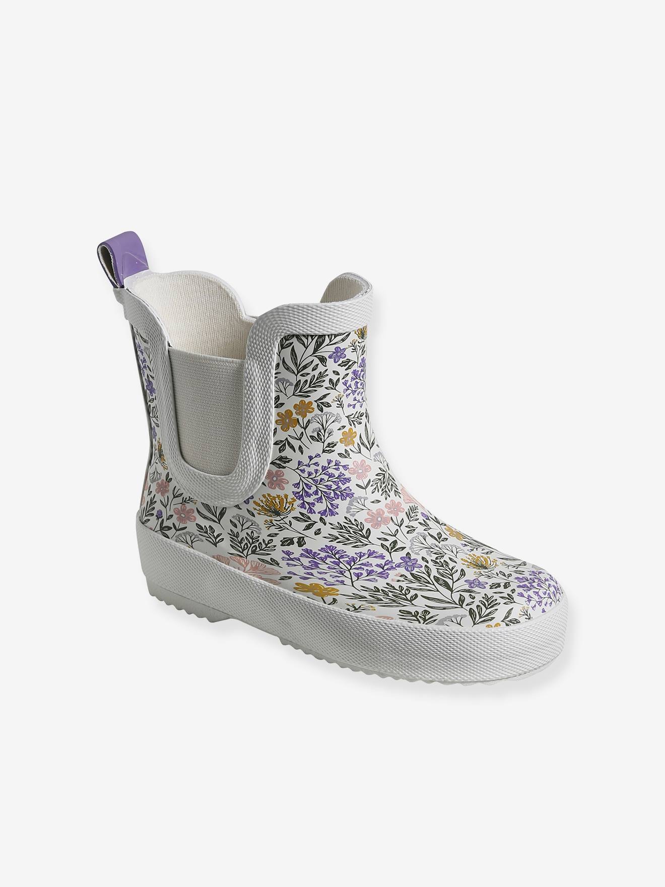 Vertbaudet Kinder Gummistiefel mit Blumen - weiß bedruckt