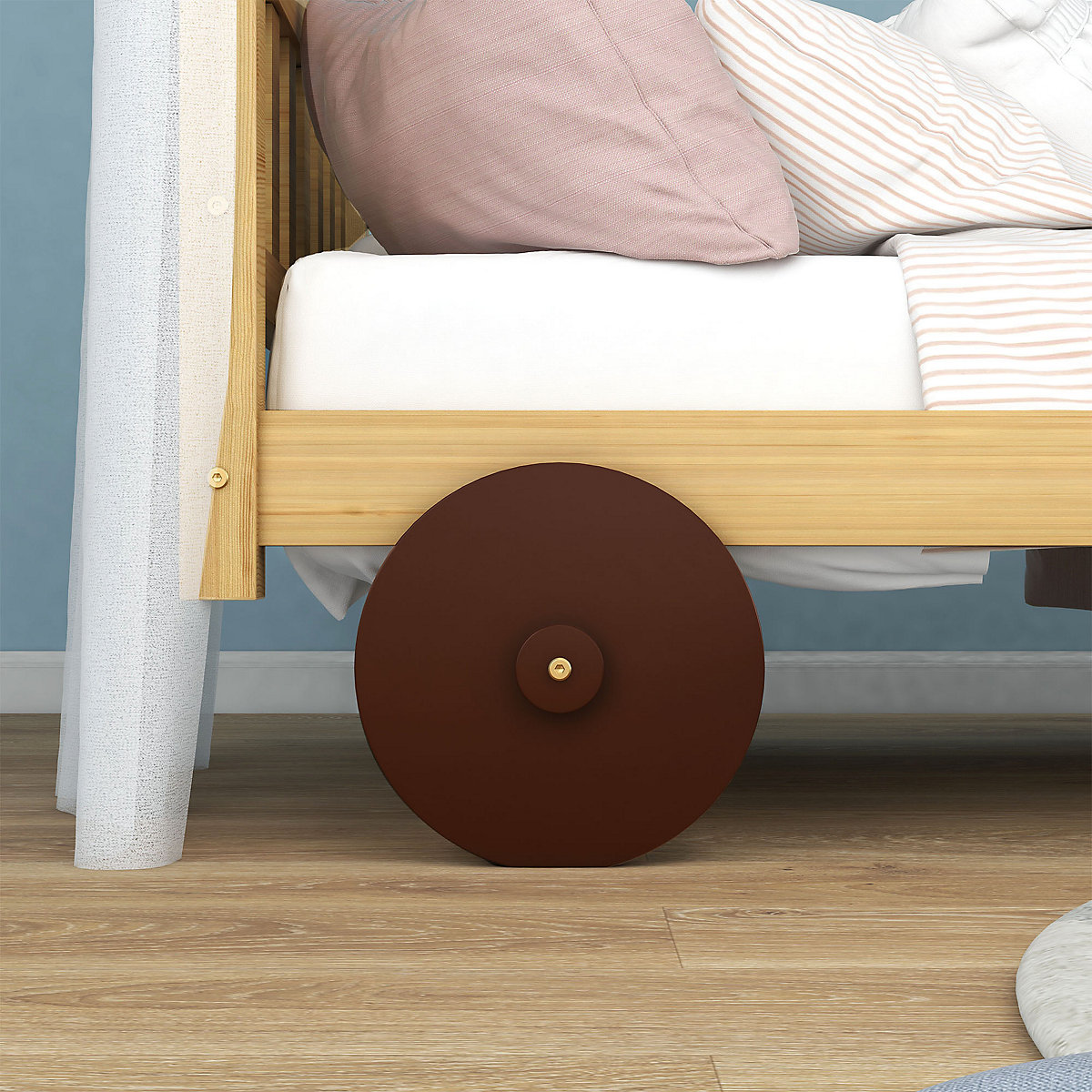 Autobett Kinderbett mit MDF-Rädern, abnehmbarer Rahmen, Rahmen aus Kiefer