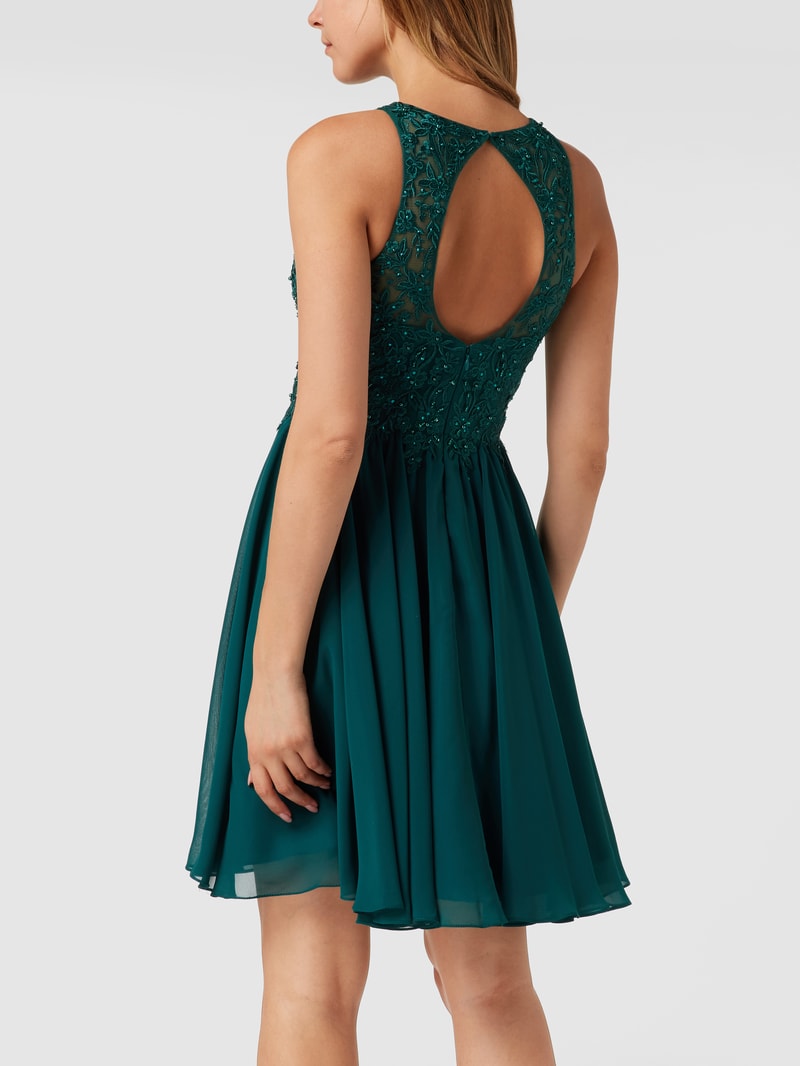 Cocktailkleid mit floralen Stickereien und Ziersteinen in bottle
