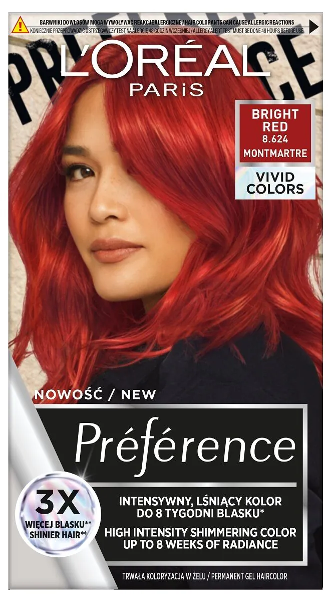 „L'Oréal Preference“ plaukų dažai 8.624 ryškiai raudoni