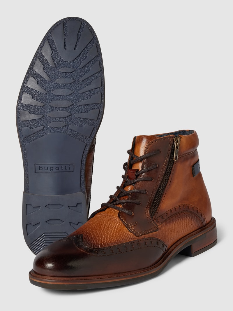 Schnürstiefel mit seitlichem Reißverschluss Modell 'Dano' in cognac