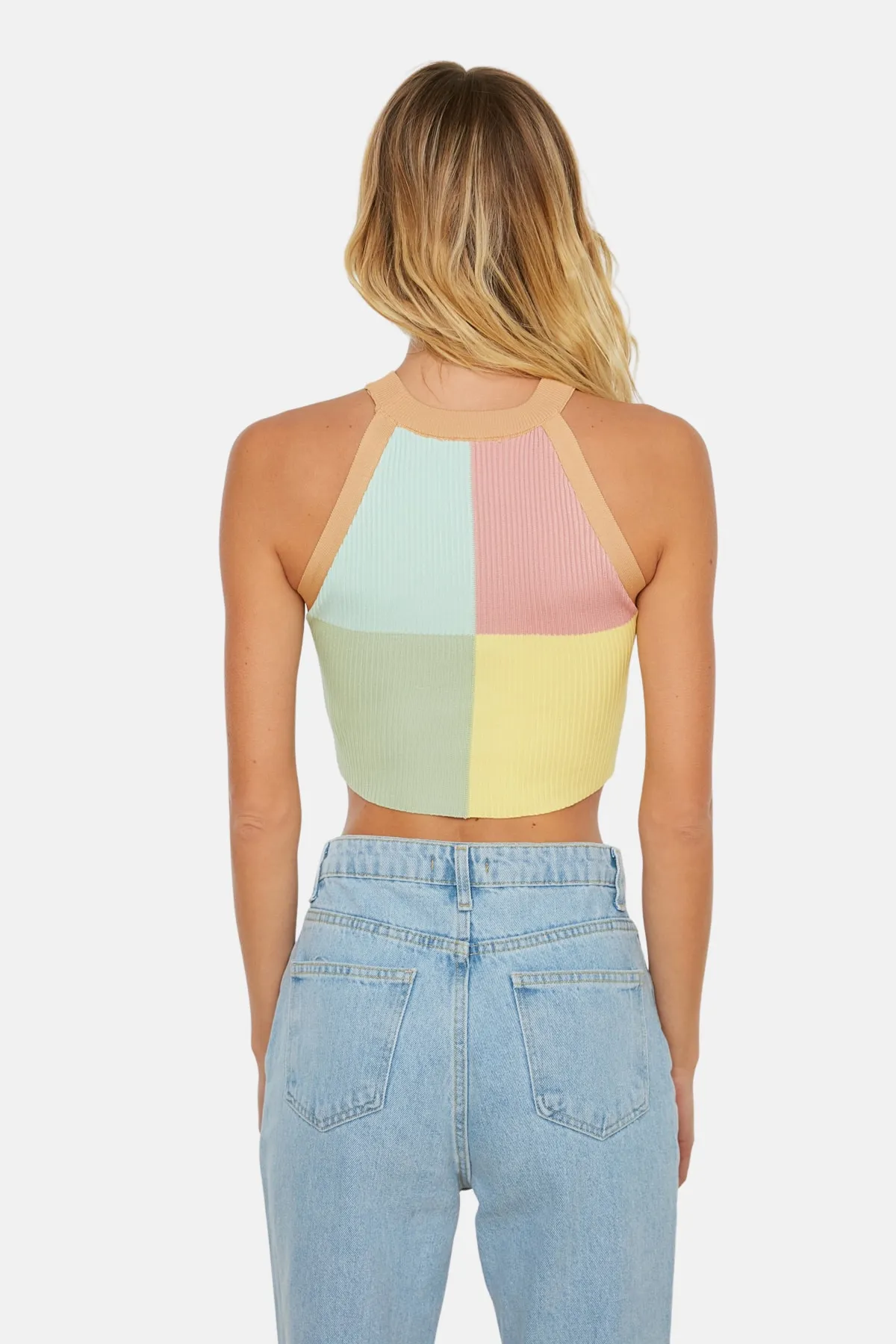 Trendyol Collection  Gelber Crop-Pullover mit Farbblockmuster und Strickbluse TWOSS22BZ0402