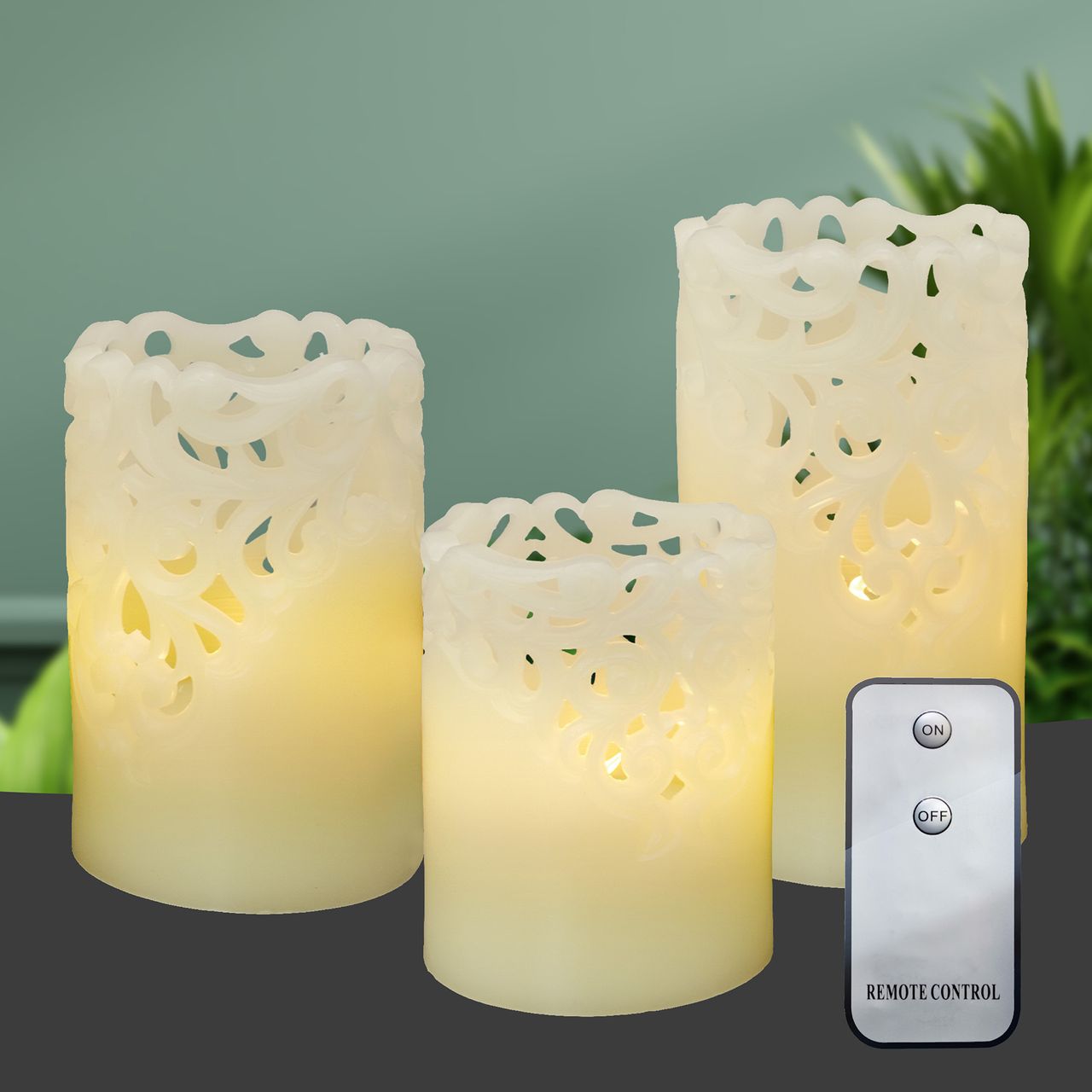 X4-Life X4-LIFE LED Echtwachskerzen mit Spitzenmuster 3er Set inkl. Fernbedienung