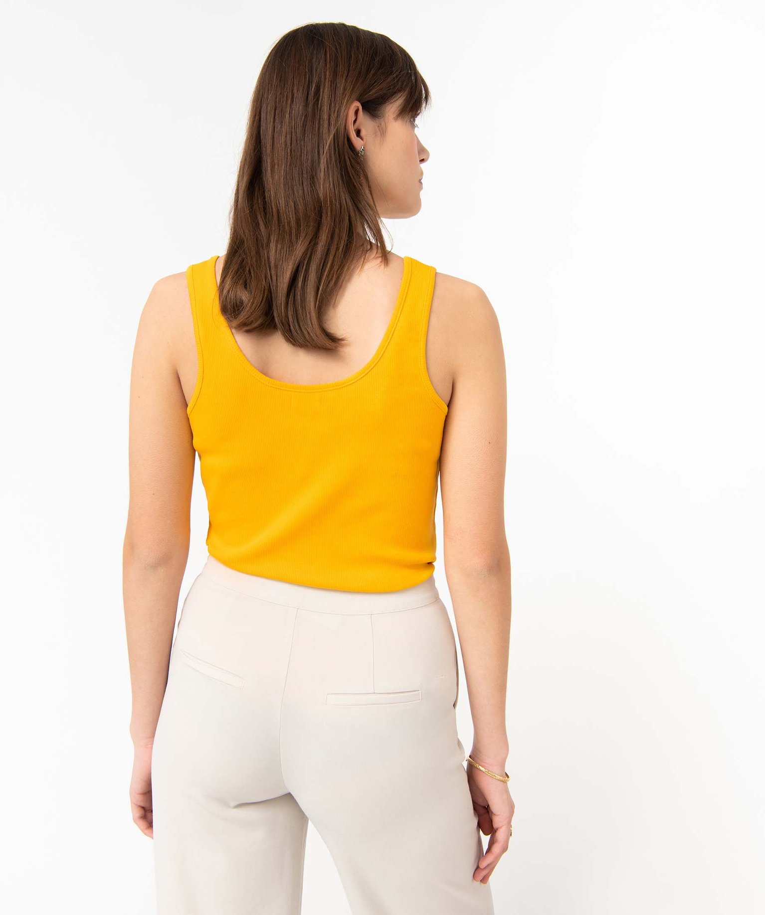Débardeur femme en maille ctelée avec boutons fantaisie jaune | GEMO