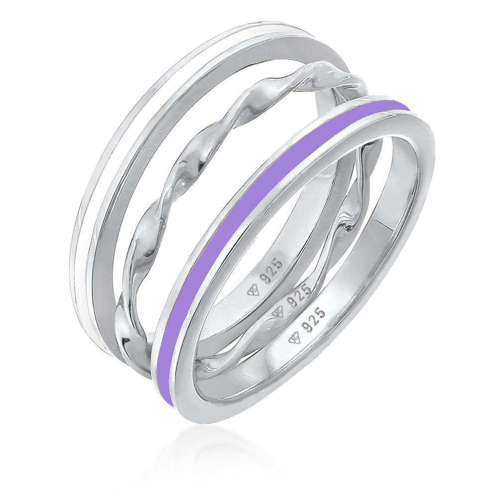 Elli Elli Bague Femmes Basique Trio Torsadé Set de 3 avec Émail Lilas en Argent Sterli Bague