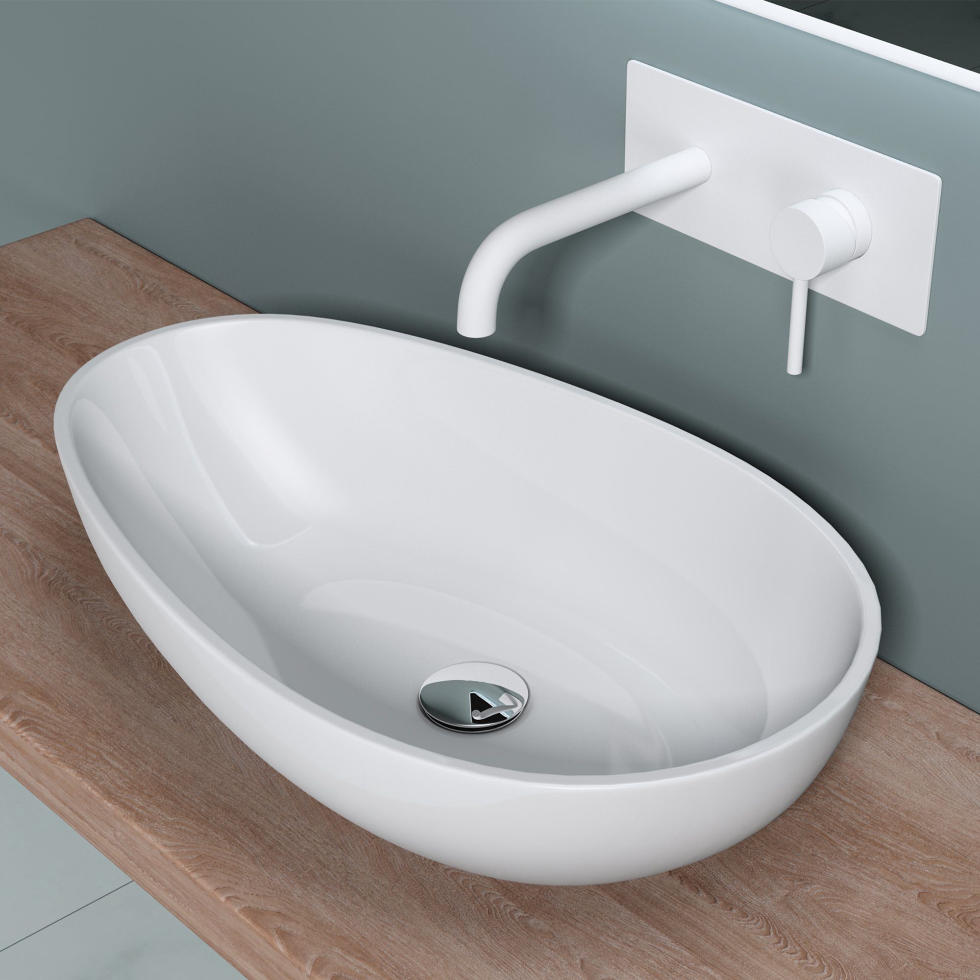 doporro Aufsatzwaschbecken doporro Aufsatzwaschbecken oval Colossum809 Mineralguss Waschbecken ohne Armaturloch