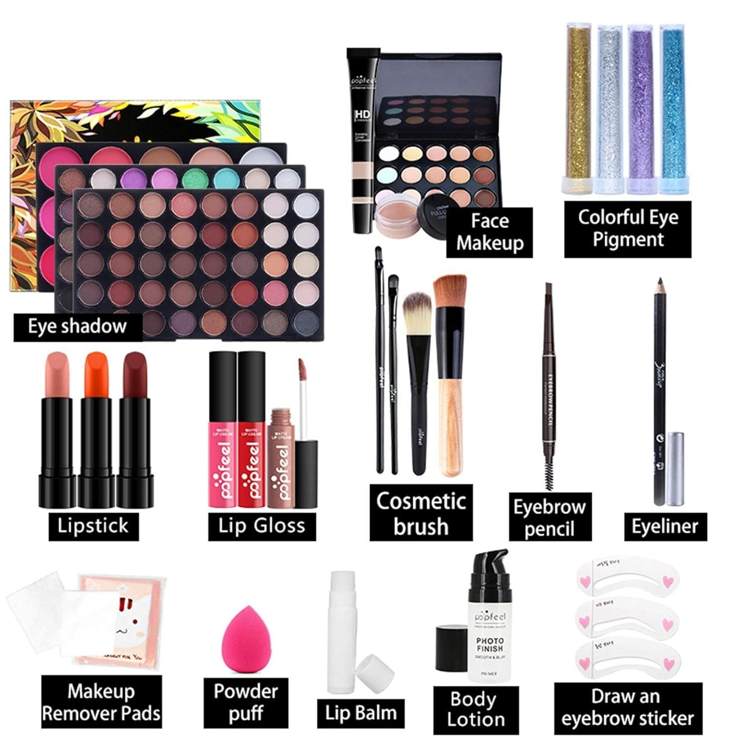ERHWIO Make-up Set All-in-One-Make-up-Set, multifunktional und praktisch für Anfänger, 25-tlg., Buntes Make-up-Set: Lipgloss, Rouge, Lidschatten und mehr25 Stück