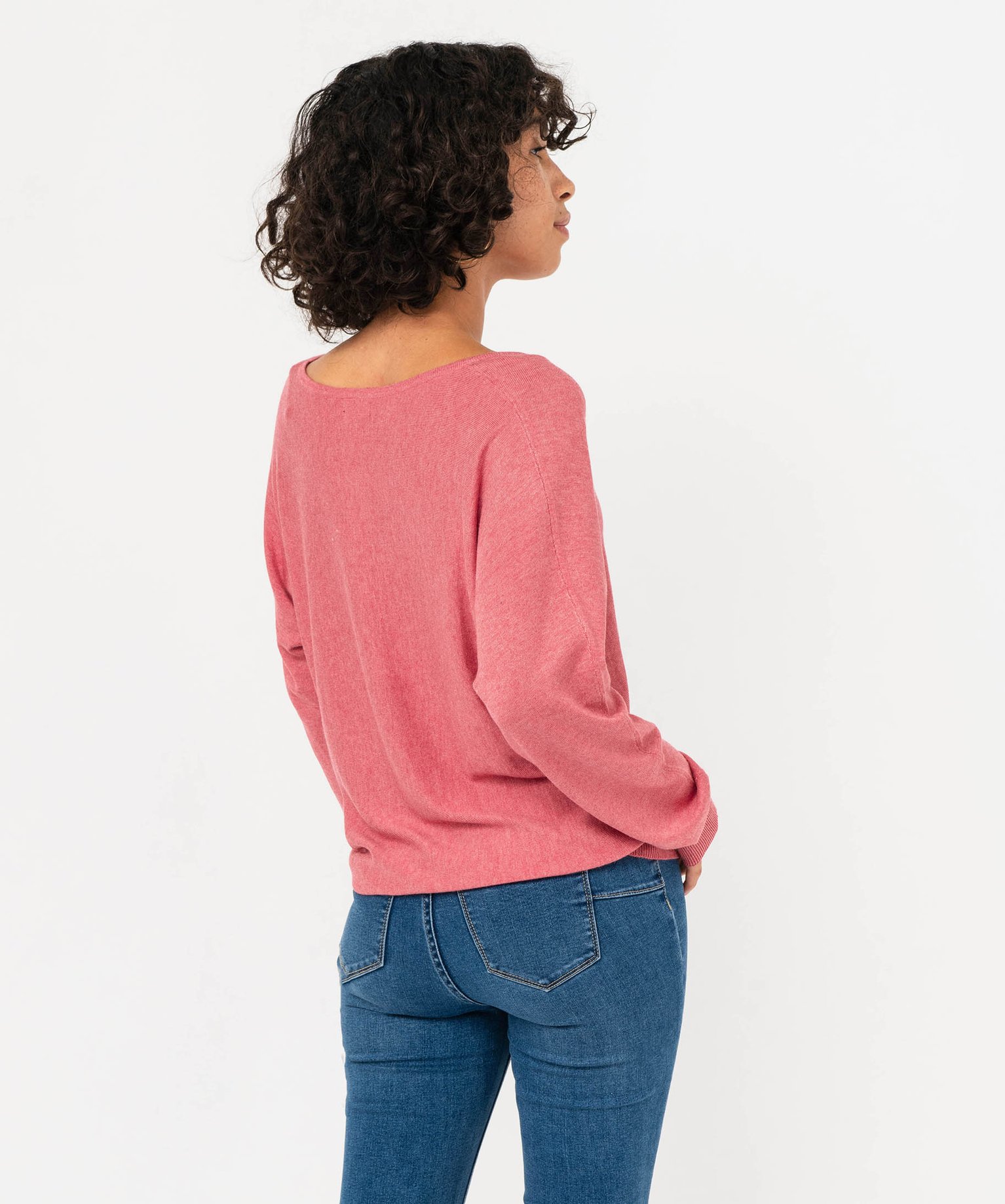 Pull col V zippé et manches chauve-souris femme rose | GEMO
