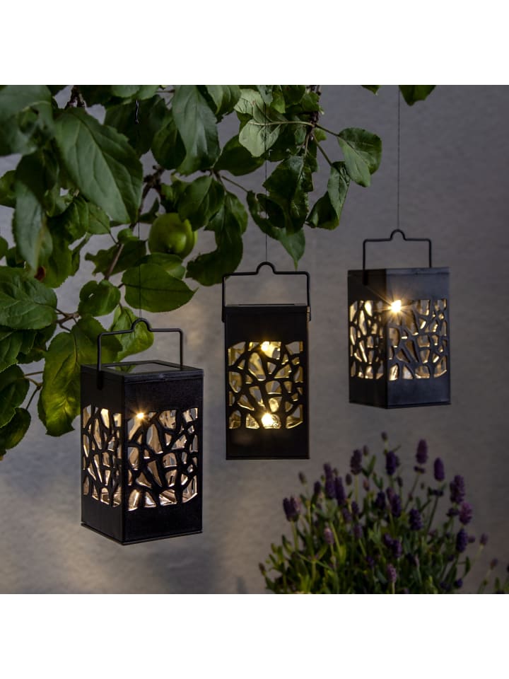 MARELIDA 3er Set LED  Solar Laternen zum Hängen oder Stellen H: 11cm in schwarz günstig kaufen onesize