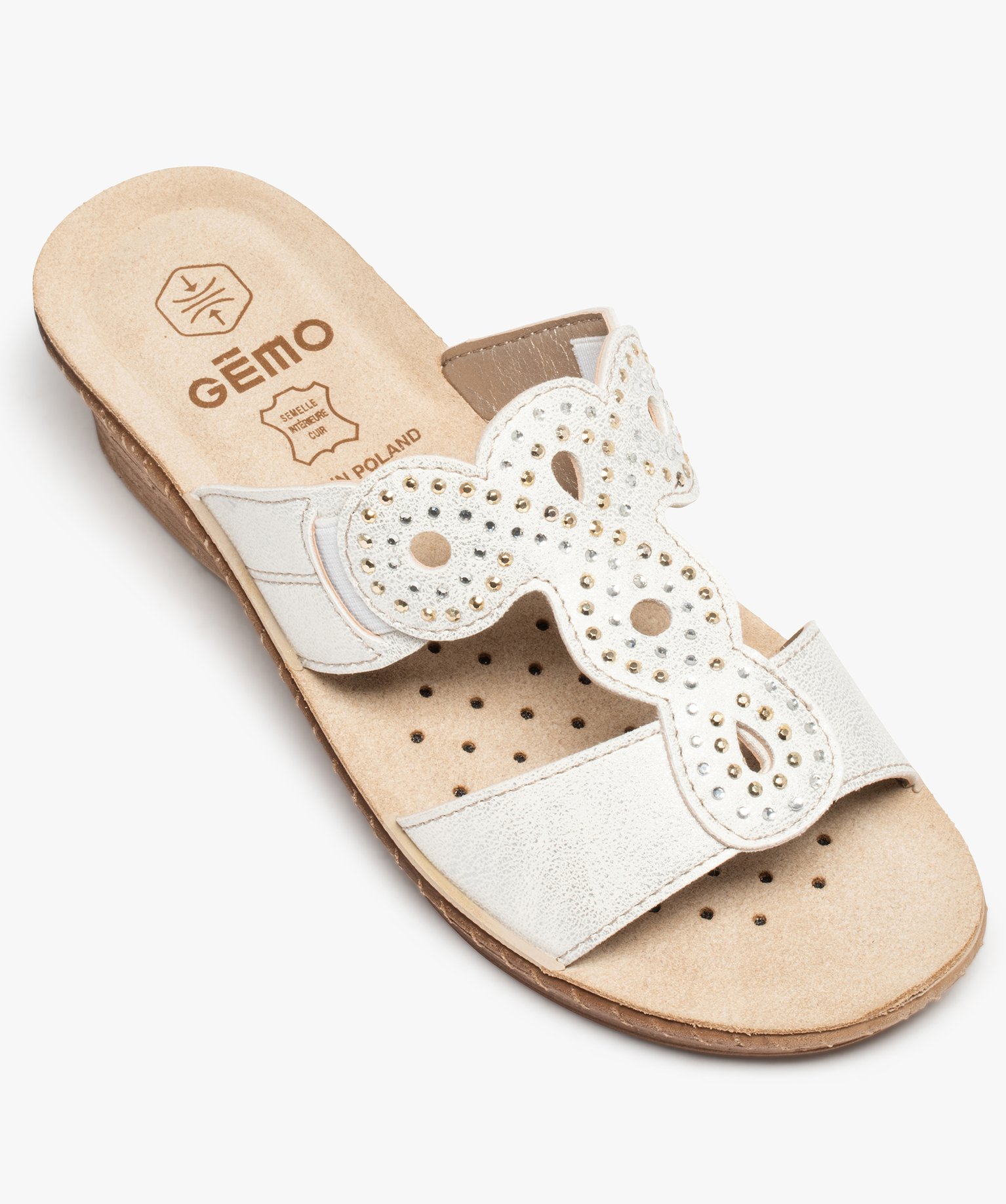 Mules femme confort à larges brides strass blanc | GEMO