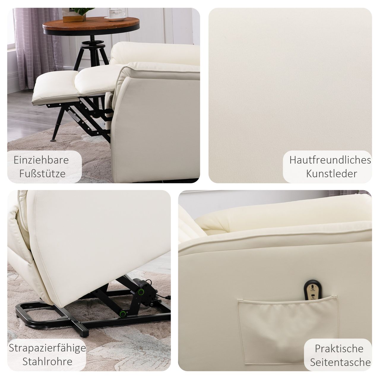 HOMCOM Aufstehsessel Sessel mit Aufstehhilfe Fernsehsessel Liegefunktion Beige