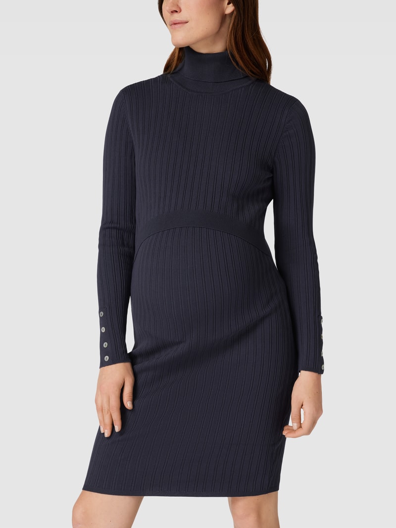 Knielanges Umstands-Kleid mit Rollkragen Modell 'SADIE' in marineblau