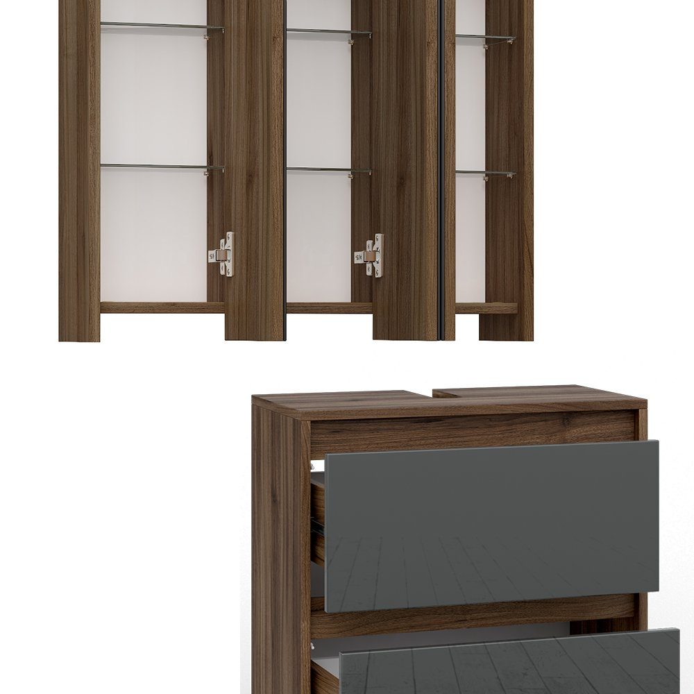 Vicco Badmöbel-Set Badezimmerset MAJEST Anthrazit / Nussbaum Set 2, (2-er Set, 2-St., 2-er Set)