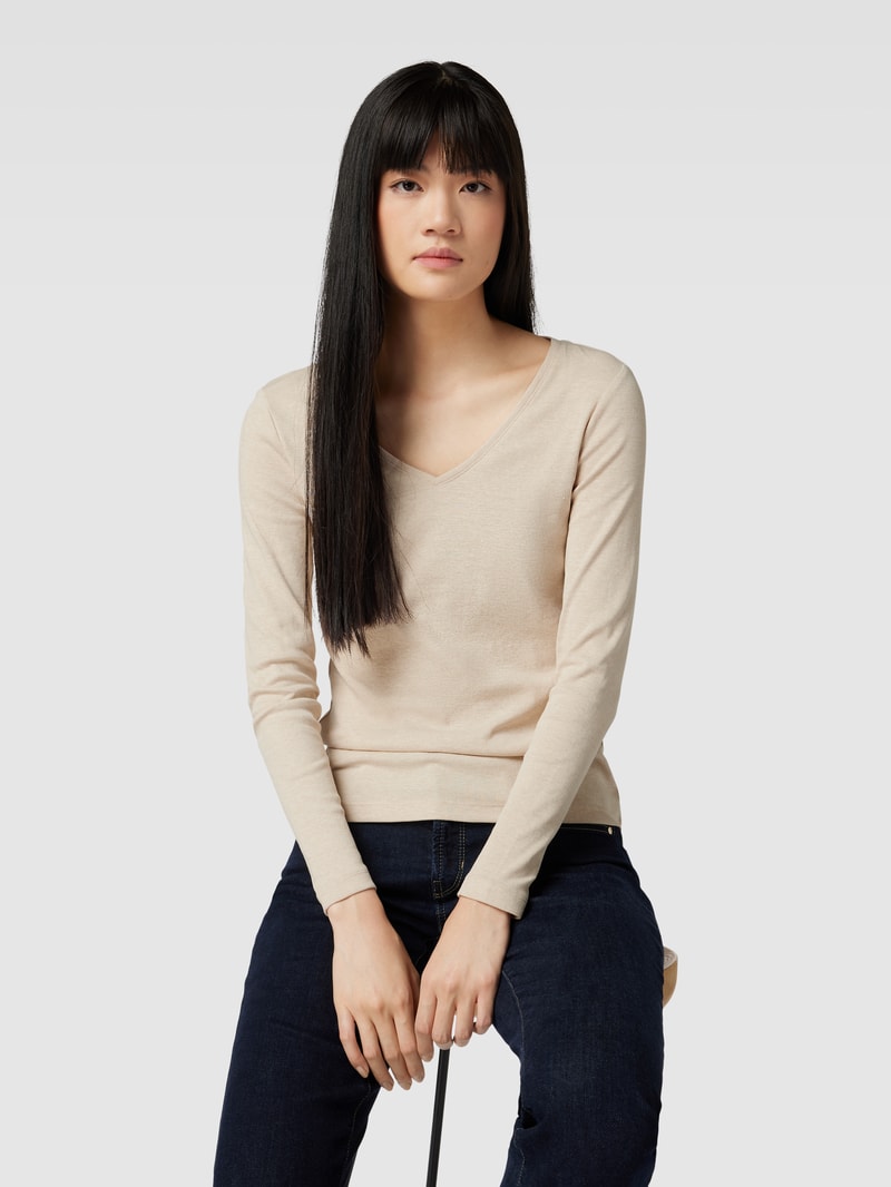 Longsleeve mit V-Ausschnitt in ecru meliert