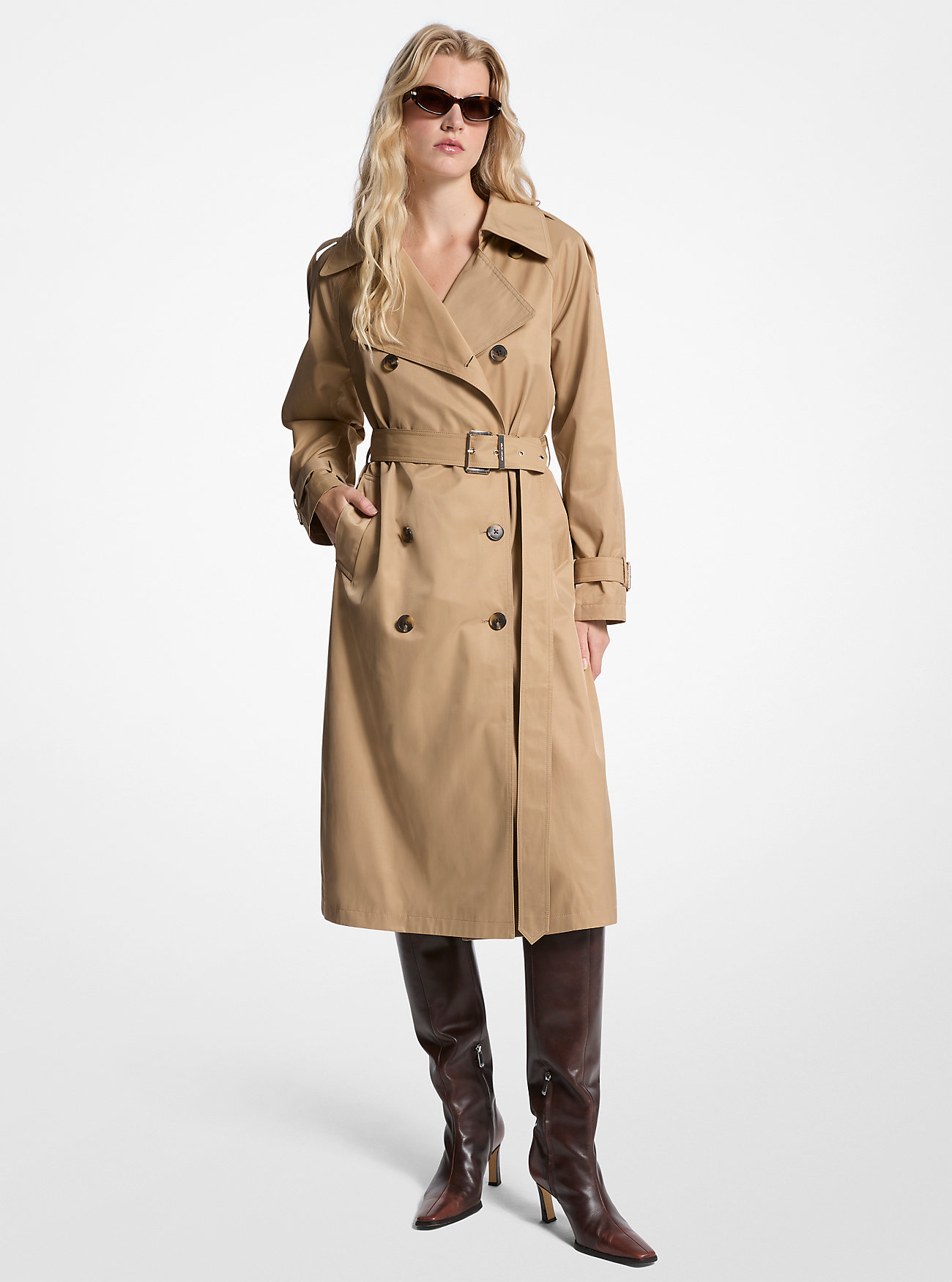 Trench coat con cintura in misto cotone - KAKI