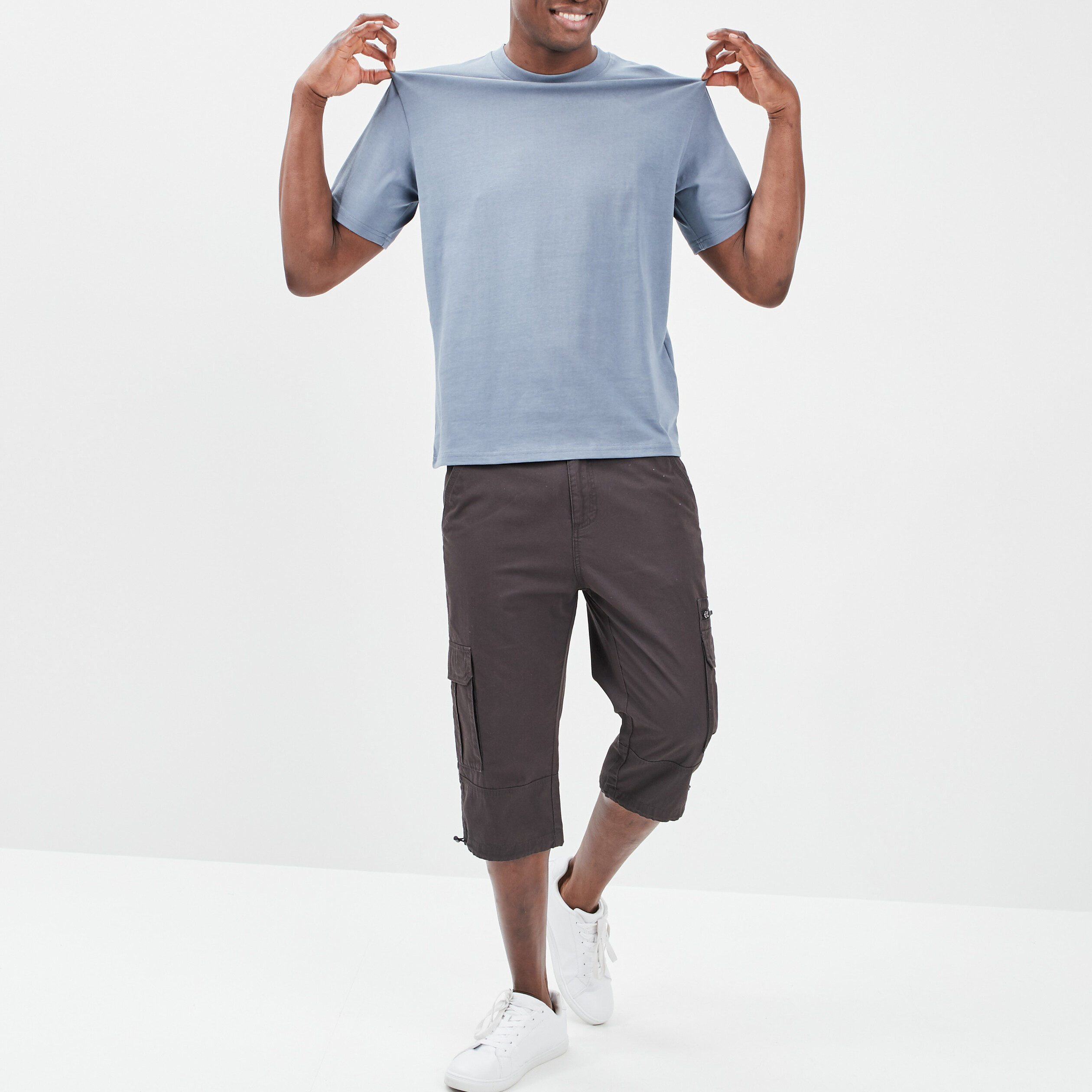 T-shirt droit col rond bleu gris homme | La Halle