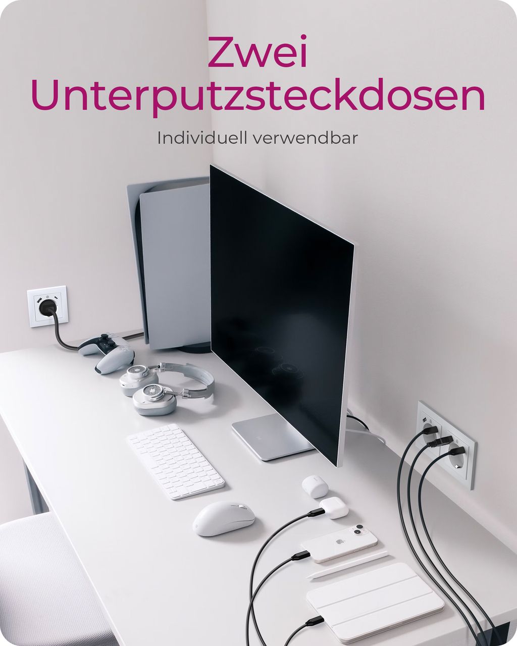 ICY BOX IB-MPS4200W-PD, Unterputz Steckdosenset mit USB PD Ladefunktion