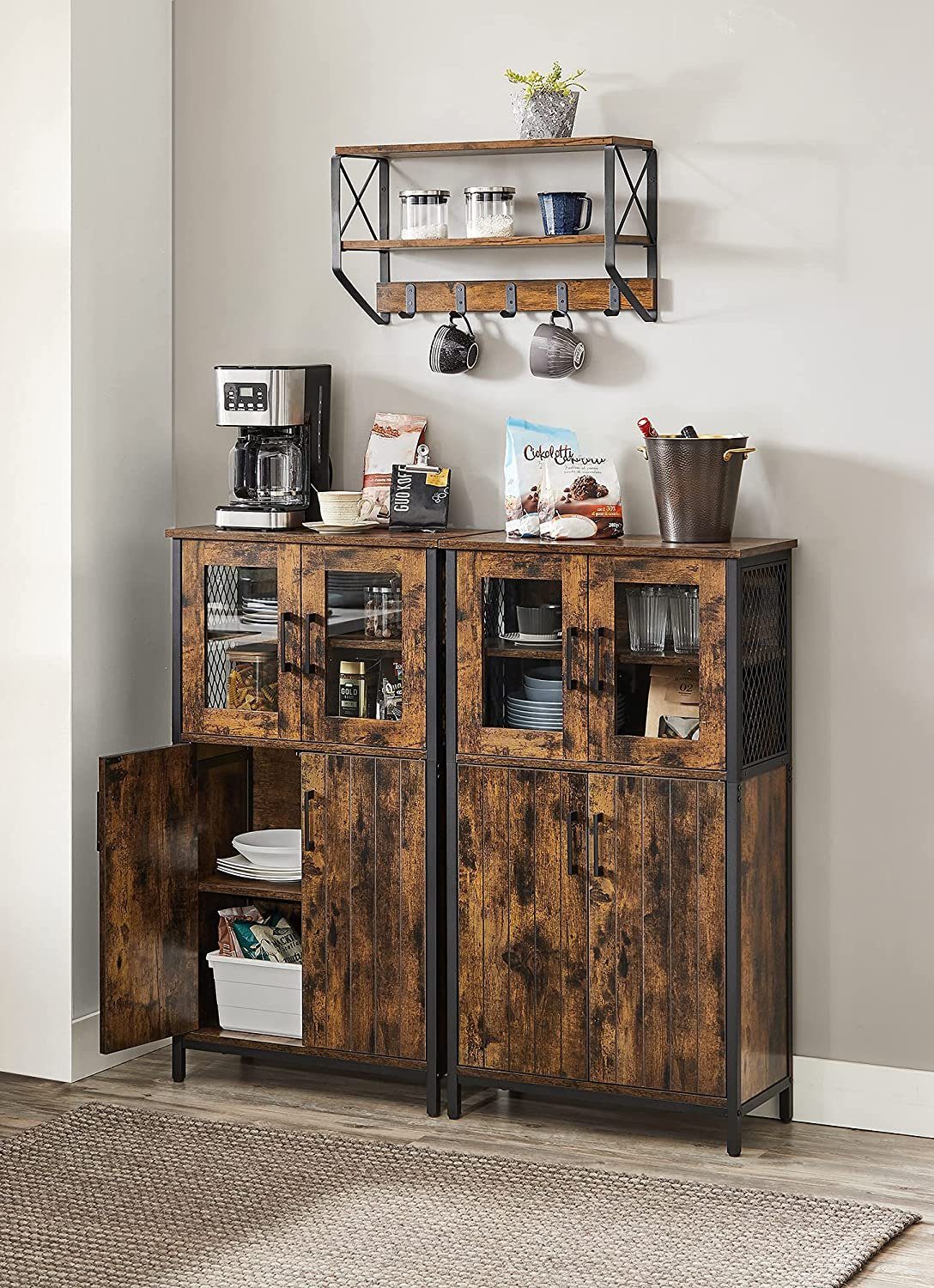 VASAGLE Highboard Kücheschrank, Höhe 108 cm, für Küche, Industriestil