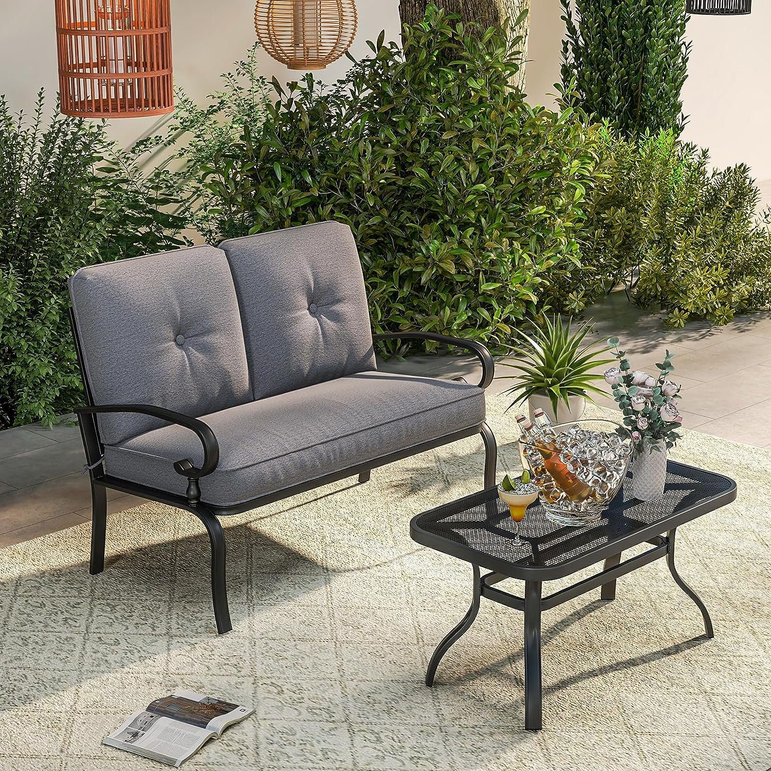 KOMFOTTEU Gartensessel mit Couchtisch (Set, 2-St), 2 Sitzer