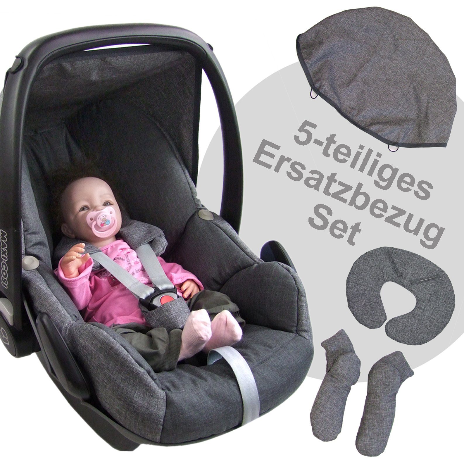 BambiniWelt by Rafael K. Babyschale Ersatzbezug kompatibel mit Maxi Cosi Pebble Babyschale 5-tlg, ab: 0+, bis: 14 Monate