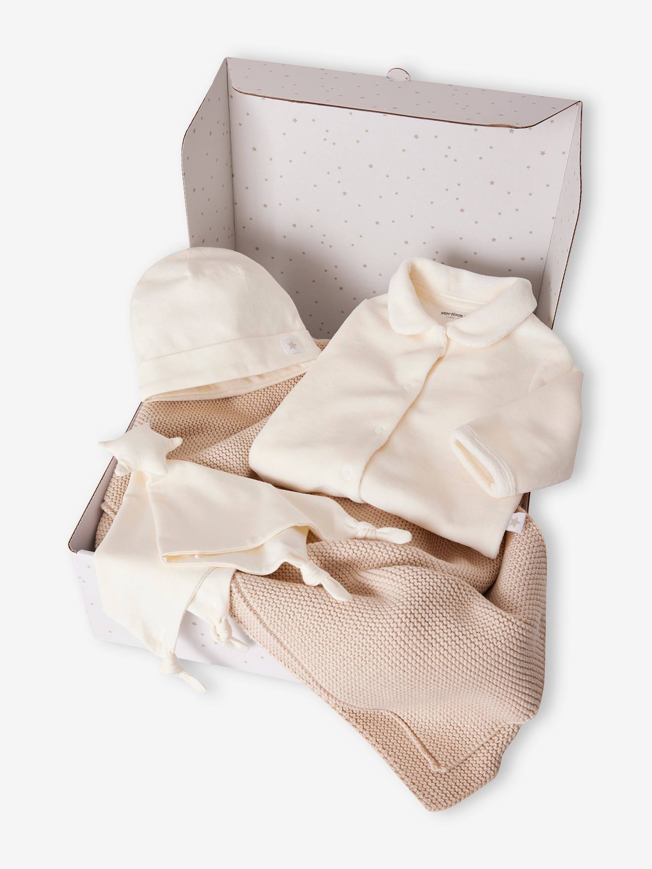 Vertbaudet 4-teiliges Baby-Geschenkset Oeko-Tex, personalisierbar - wollweiß