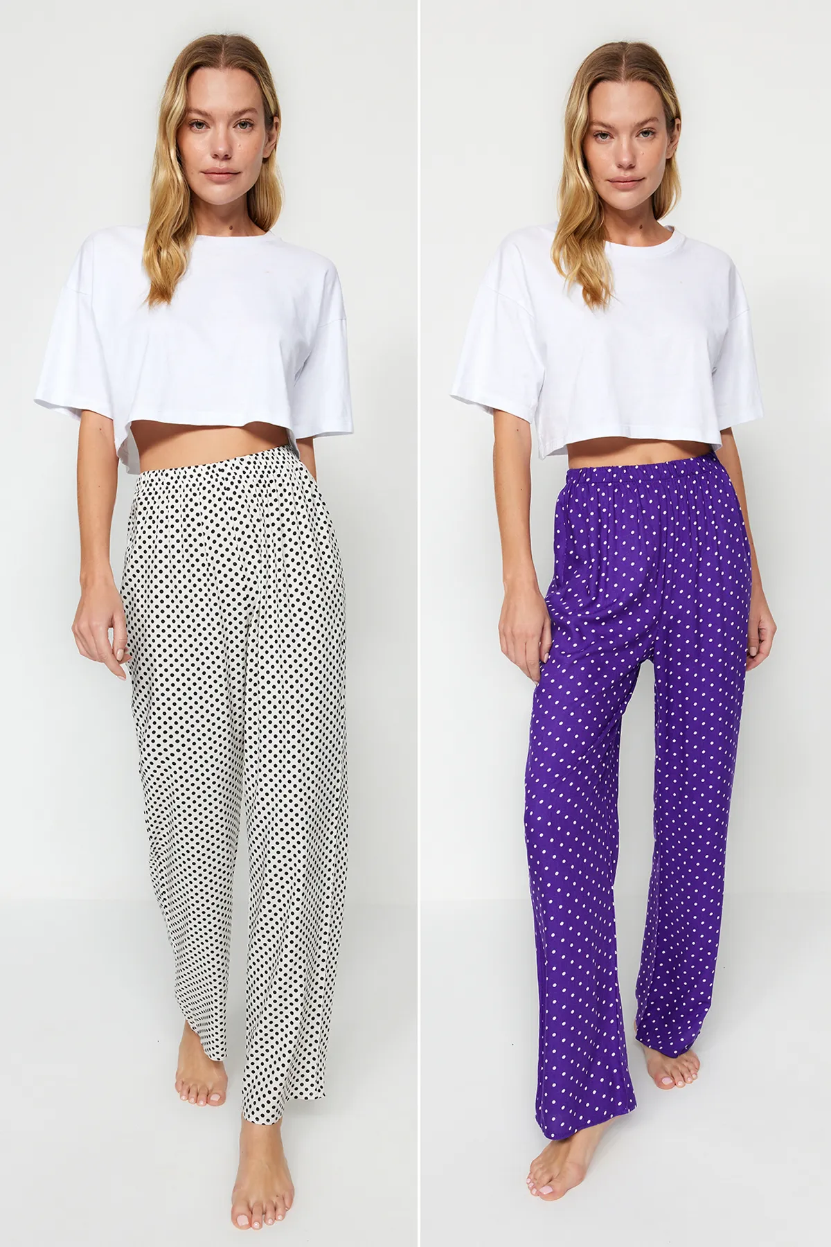 Trendyol Collection  2er-Pack Pyjamahosen aus gewebter Viskose mit Polka-Dot-Muster THMAW24PJ00009