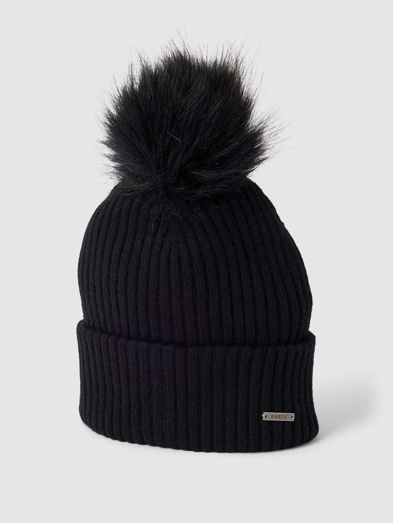Pudelmütze mit Label-Detail Modell 'Kenzie' in schwarz