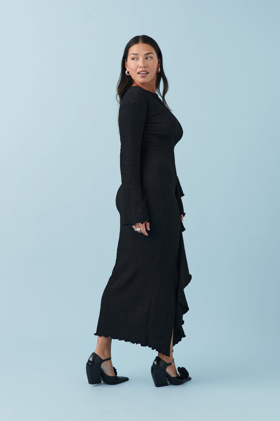 Wide sleeve ruffle dress