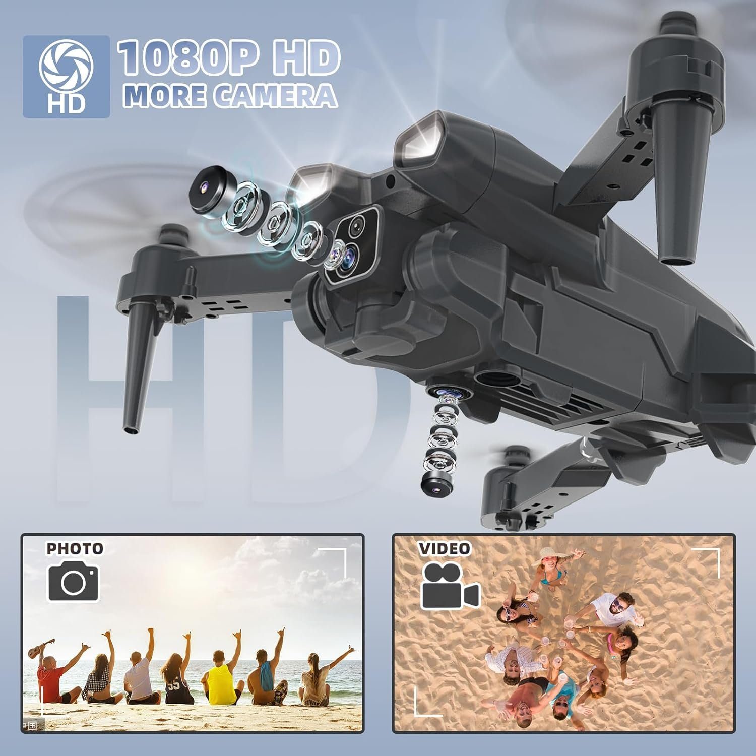 Morlyrctooy mit Kamera HD 2 Kameras Drohne für Kinder 135° Elektrisch Einstellbar Drohne (1080P, Mit RC FPV WIFI Faltbar Quadcopter Spielzeug Flugzeuge Geschenke)